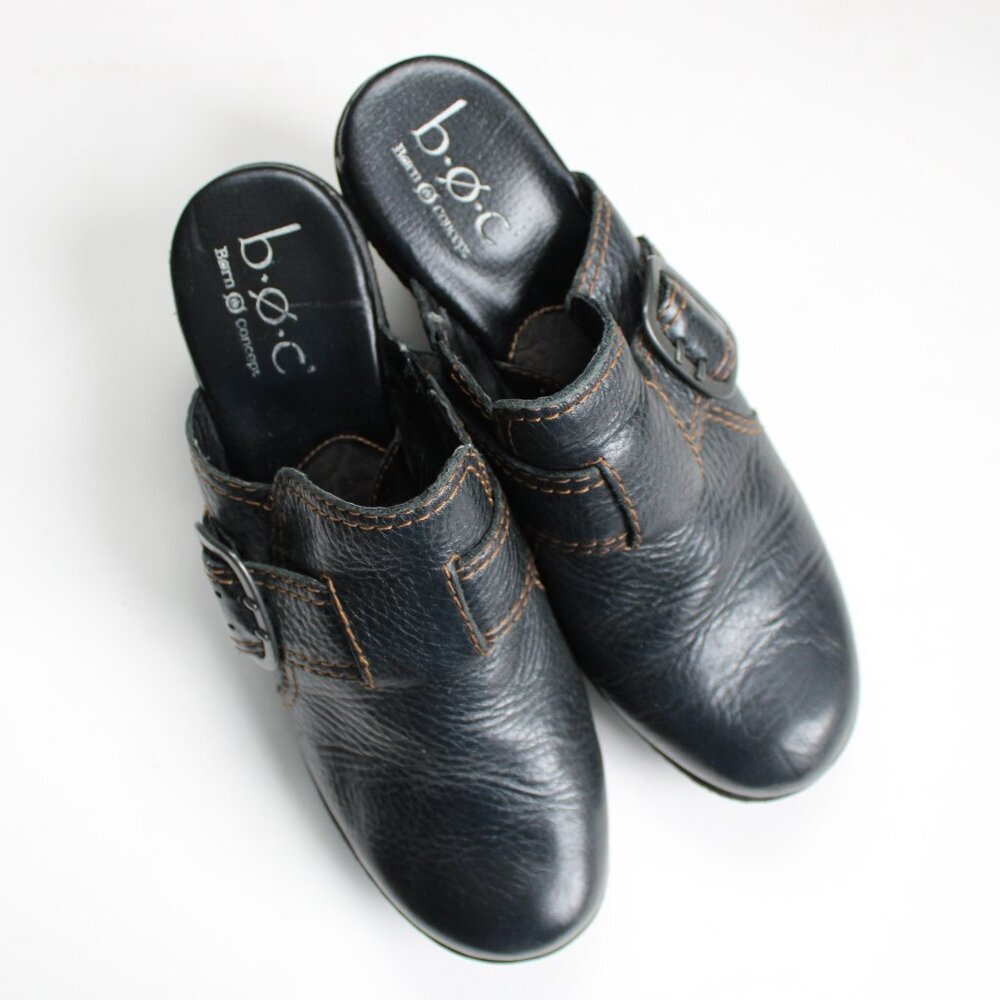 B.O.C. Born Concept Black Pebble Leather Slip-On Mule Block Chunky Heels Size 8 - Picture 4 of 7